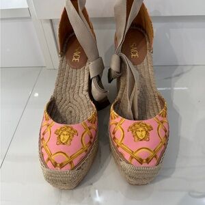 Versace Pink and Gold Espadrille Sandals